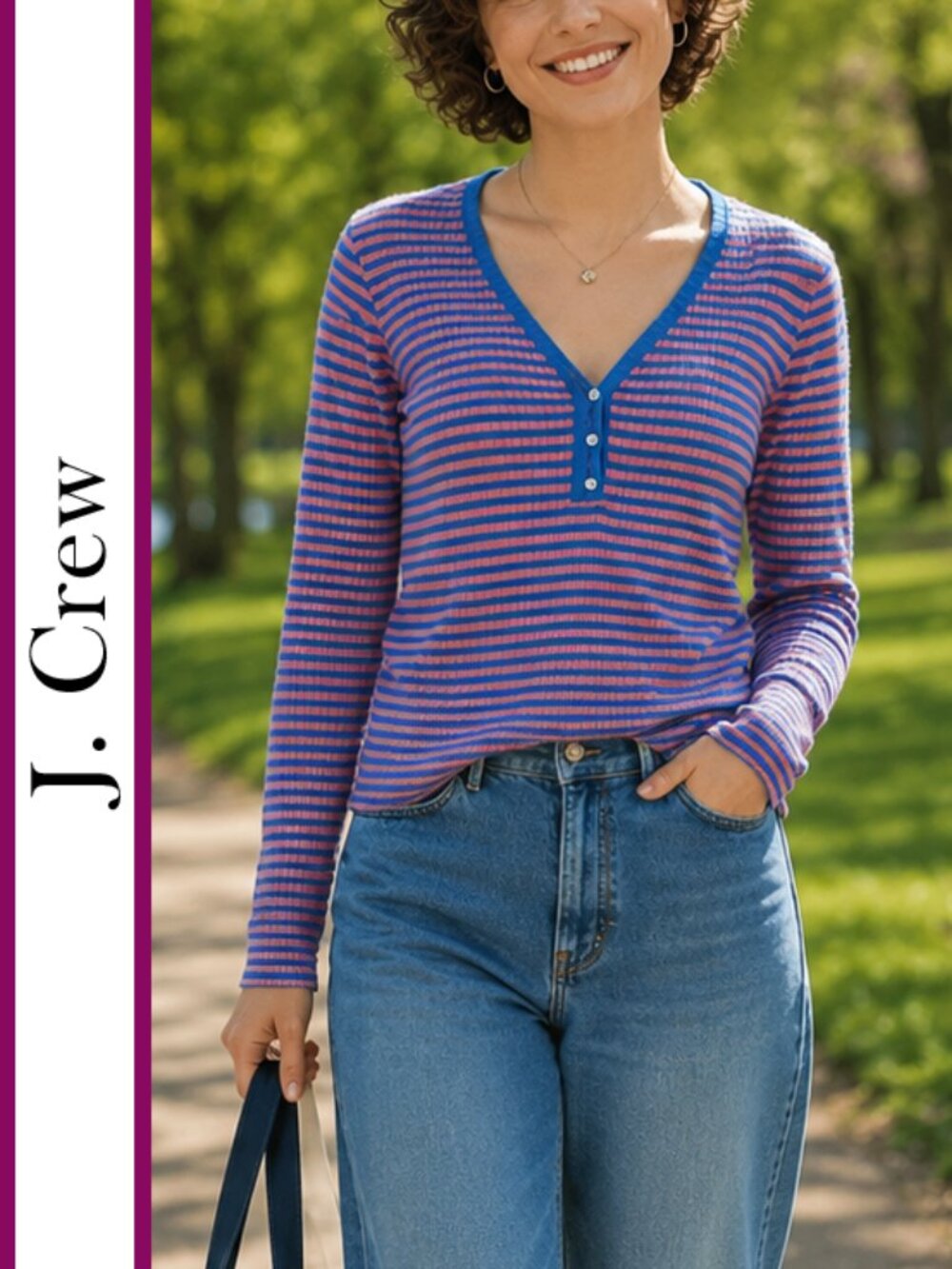 J. Crew | Contrast Striped Ribbed Henley Top
